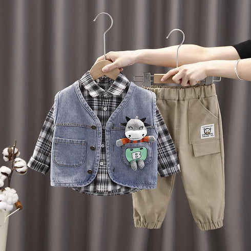 Autumn and winter long sleeve denim three-piece set